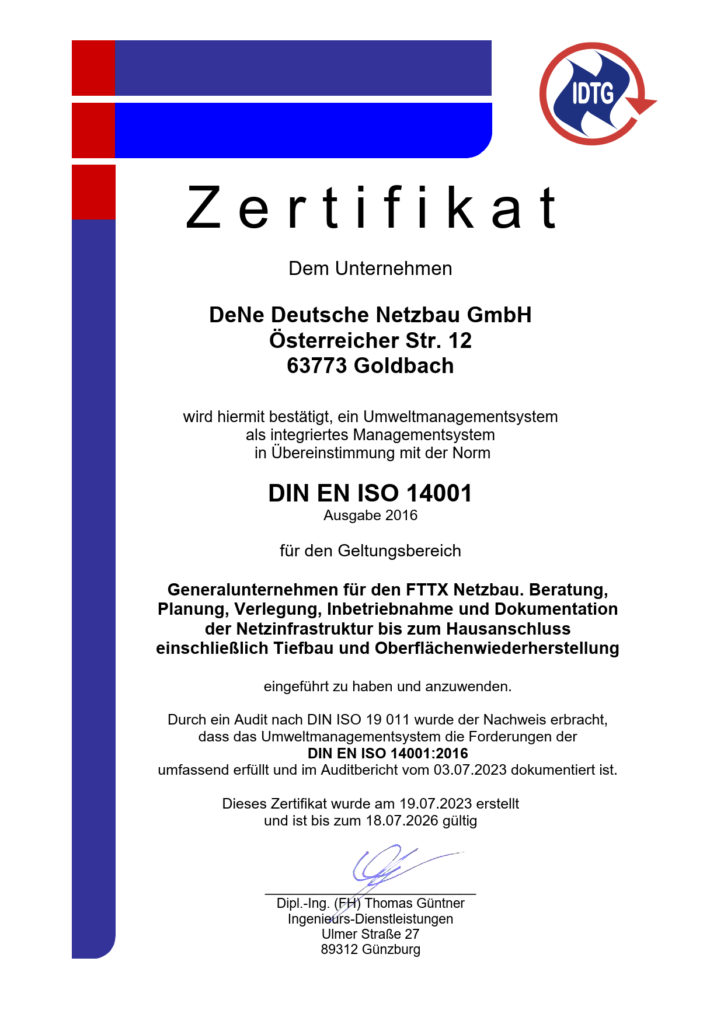 DeNe Zertifikat - Deutsche Netzbau GmbH